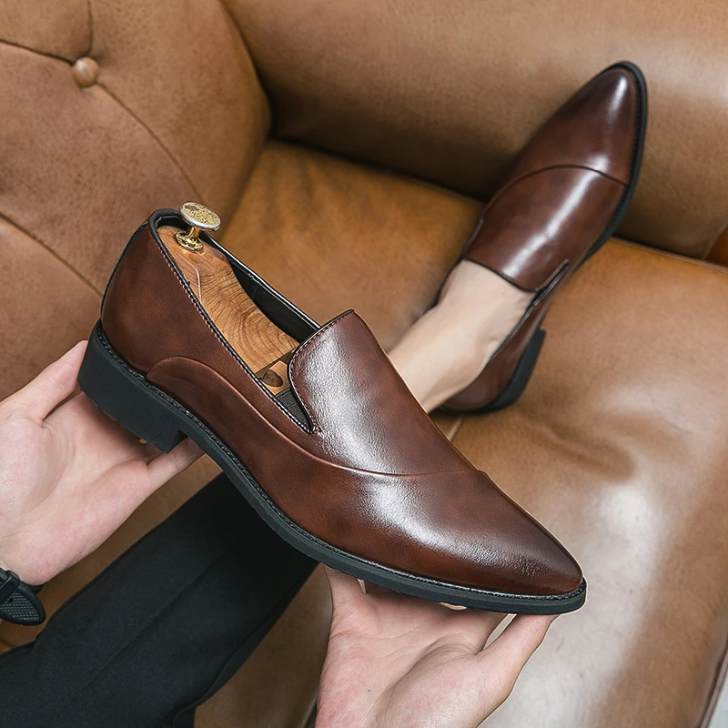 Men  New Pointed Black Brown Casual Fashion Business Leather Shoes in European and American Style PU Sizes 38-48 Men  Shoes