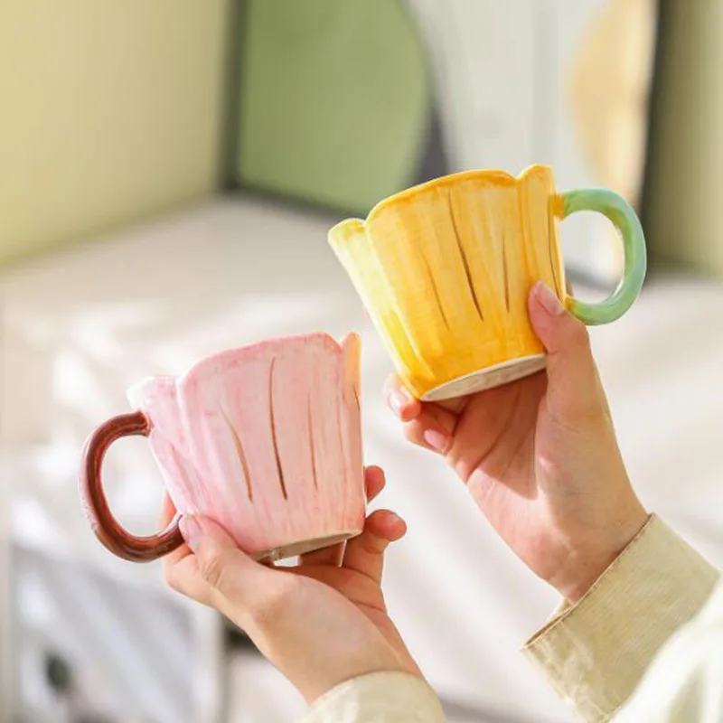 Porcelain Tulip Shape Coffee Mug Afternoon Tea Cup Handgrip Water Cup Kitchen DrinkwareBest Friend's Birthday Gift