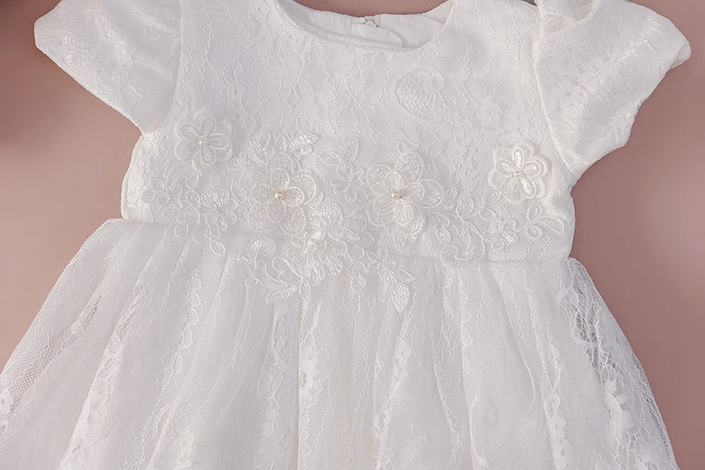 白い服女の赤ちゃん 1 年洗礼ガウン新生児ドレス女の子のためのフラワーチュール白パーティー服 0-2 年