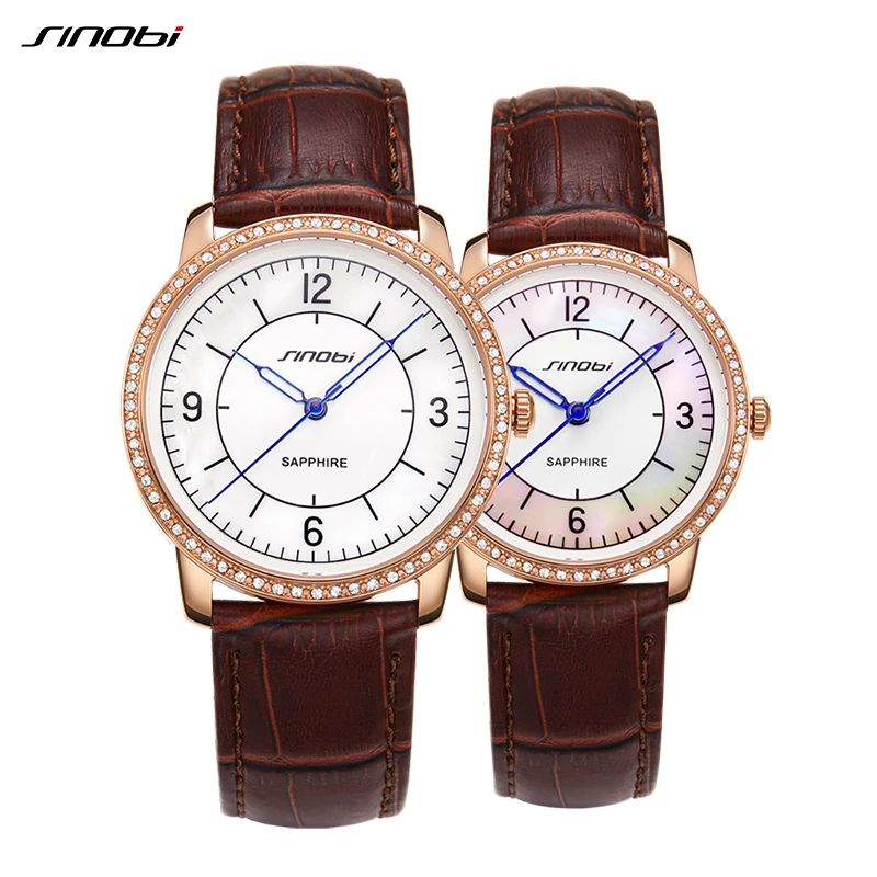 Sinobi New Arrivals Couple Watches Foreverlove Design Leather Strap Lover Watches Quartz Wristwatches Woman Man Clock