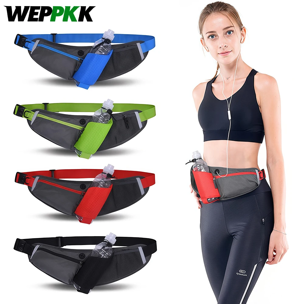 Fanny Pack with Water Bottle Holder Running Belt, Adjustable Strap Reflective Hydration Waist Bag,Running Hiking Walking Camping