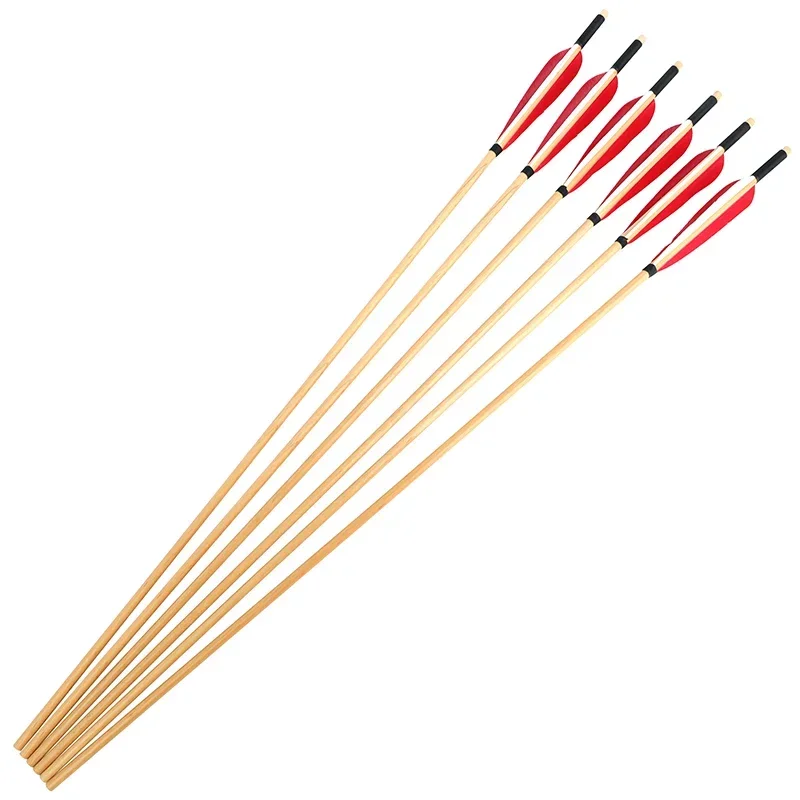 

6/12pcs 31inch 2 Red 1 White Water Drop True Feather OD8mm Wooden Arrow No Arrowhead for Outdoor Shooting Archery Accessories