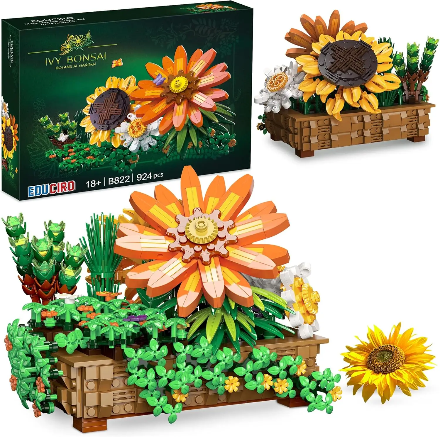 Sunflower Artificial Flowers Building Sets, Flower Bouquet for Adults, Creepers Bonsai Tree Home Decor, Valentines Gifts