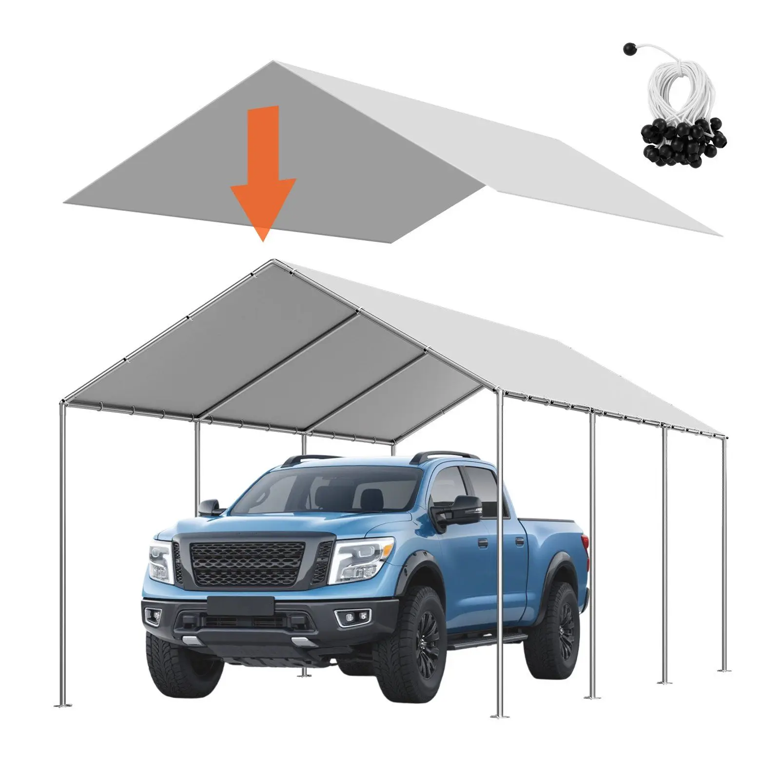 

10x20 FT Carport Replacement Canopy UV Resistant and Waterproof Car Shelter Tarp Potable Garage Tent Top Tarp Frame Not Included