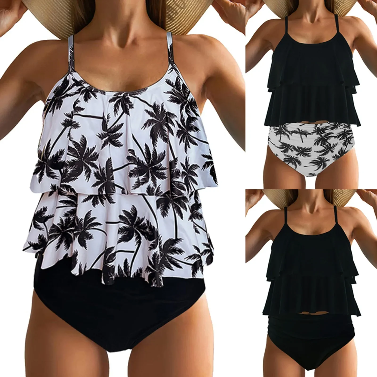 

Женский купальник с рюшами и высокой талией, разделенная пляжная одежда, купальники из двух предметов для женщин, бикини, купальники Наборы бикини