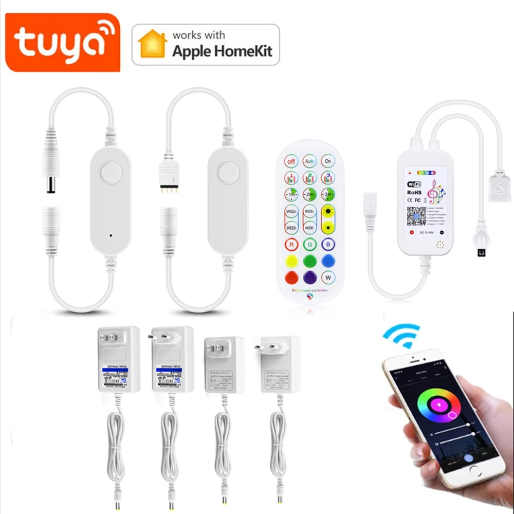 Tuya Smart Controller WIFI Led Controller 4pin/DC LED Strip Dimmable RGB Dimmmer for 12V EU US Power Supply 5050/2835 Neon Light