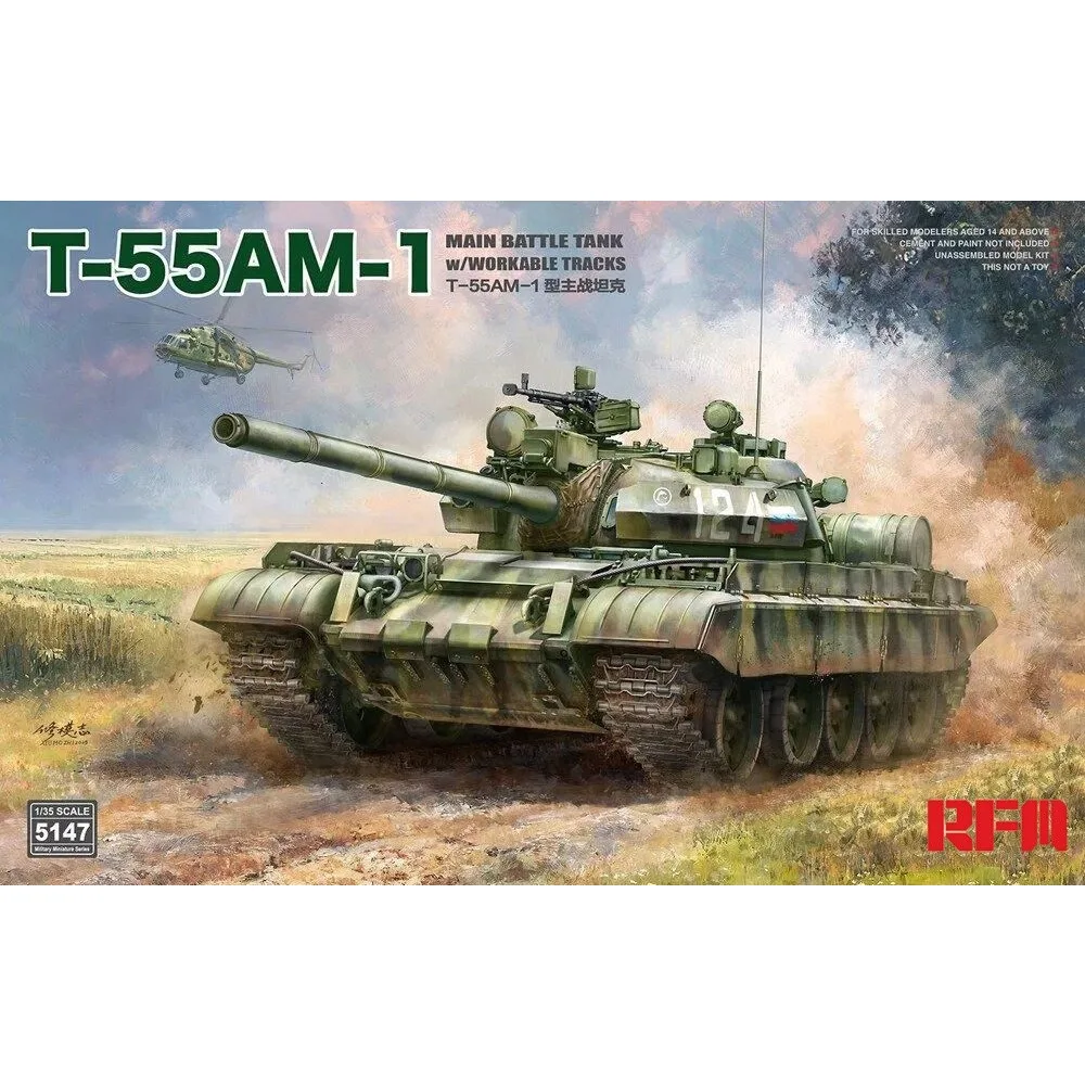 RYEFIELD RM-5147 1/35 T-55AM-1 Tanque de batalla principal con pistas trabajables Ensamblar kit de modelo de plástico