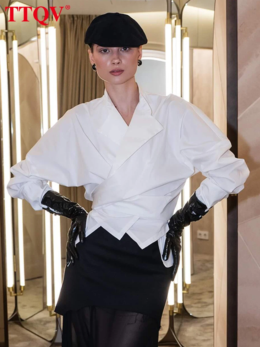 

TTQV Fashion Loose Blue Cotton Women's Shirt 2026 Casual Lapel Long Sleeve Blouse Elegant Classic Solid Top Female Clothing