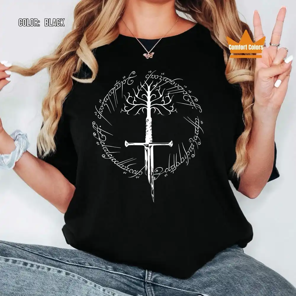 링 영감을 받은 티셔츠 다크 로드 컴포트 코튼 셔츠 판타지 독서 셔츠 책 애호가 선물 유니섹스 Y2K 캐주얼 셔츠 스트리트웨어