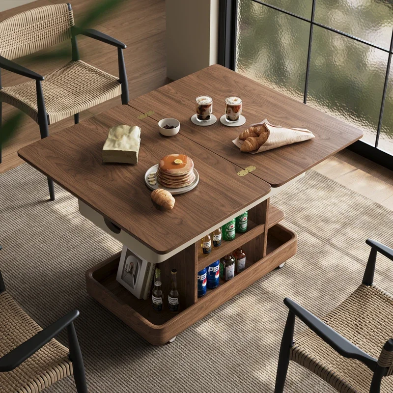 Medieval style movable side few small living room household sofa side cabinet lifting folding coffee table dining tabl