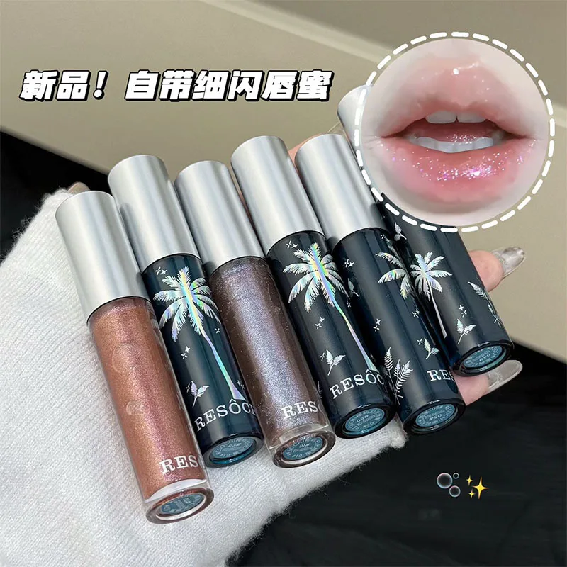 ملمع شفاه برم جزيرة جوز الهند، ملمع شفاه مائي لامع، سطح مرآة متألقة، شفاه شفافة بدون مكياج، مظهر تفتيح الجمال