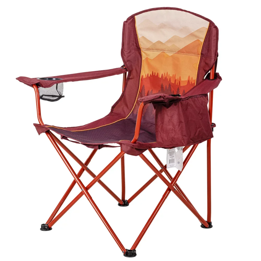 Oversized Camp Chair with Cooler, Ombre Mountains Design