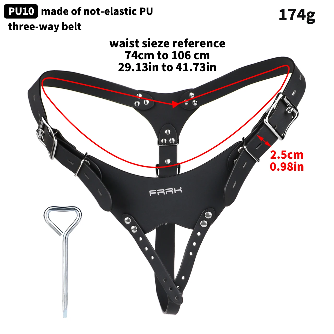 FRRK PU Leather Male Chastity Belt Three Point Sex Underwear Accessories, Three Way Cock Lock Assisted Restraint T-Pants