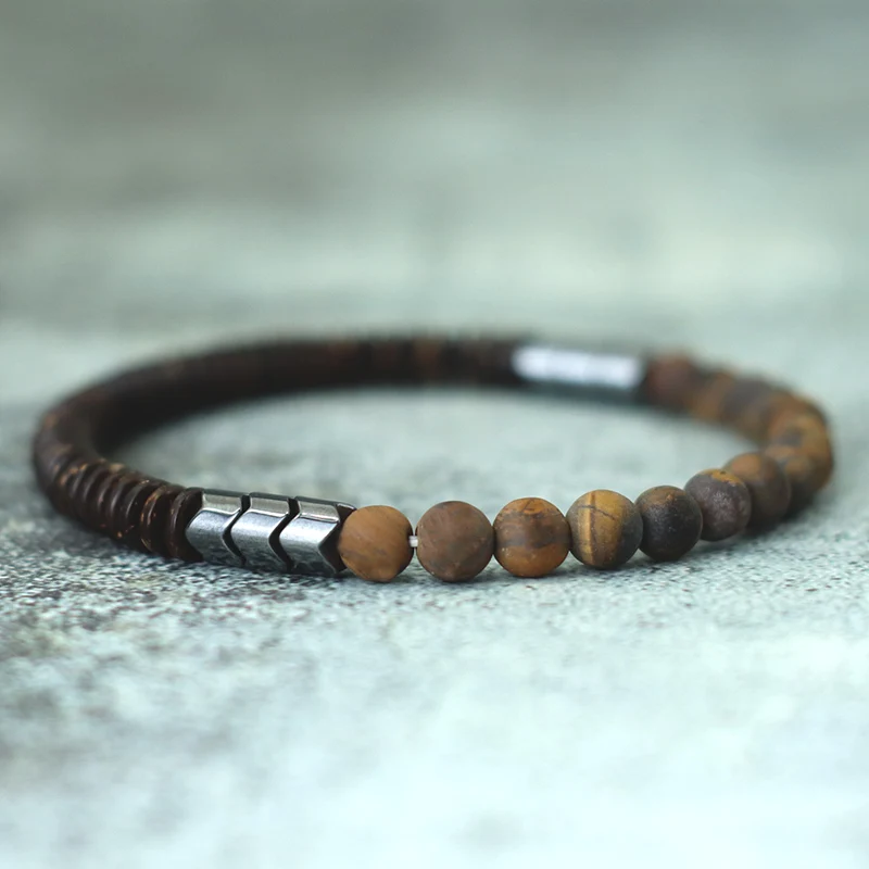 Antique Handmade Natural Stone Beads Bracelet Coconut Wooden Mens Yoga Balance Braclet For Male Meditation Jewelry Homme