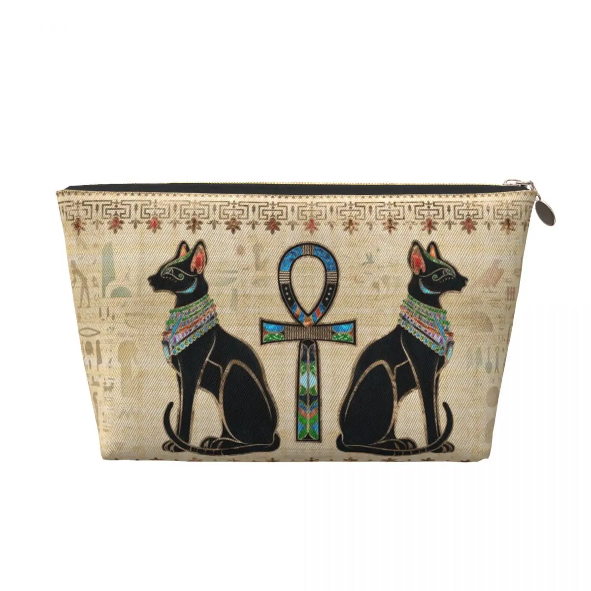 Custom Egyptian Cats And Ankh Cross Cosmetic Bag Women  Large Capacity Ancient Egypt Makeup Case Beauty Storage Toiletry Bags