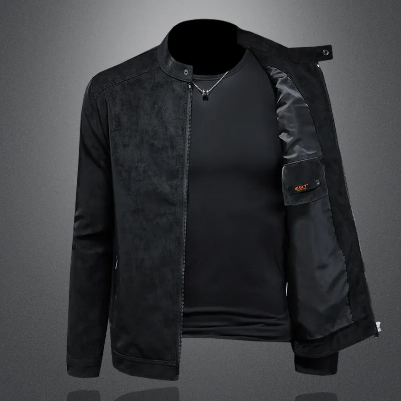 2026 New Men's High-quality Stand Up Collar Zipper Motorcycle Leather Jacket Men's Slim Fit Leather Jacket