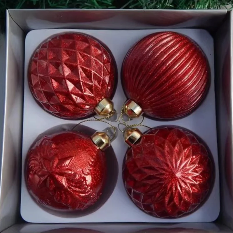 12pcs/pack Diameter=8cm Red Hand Painting Glass Ball Pendant Handmade Craft Christmas Day Tree Hanging Globe Ornament