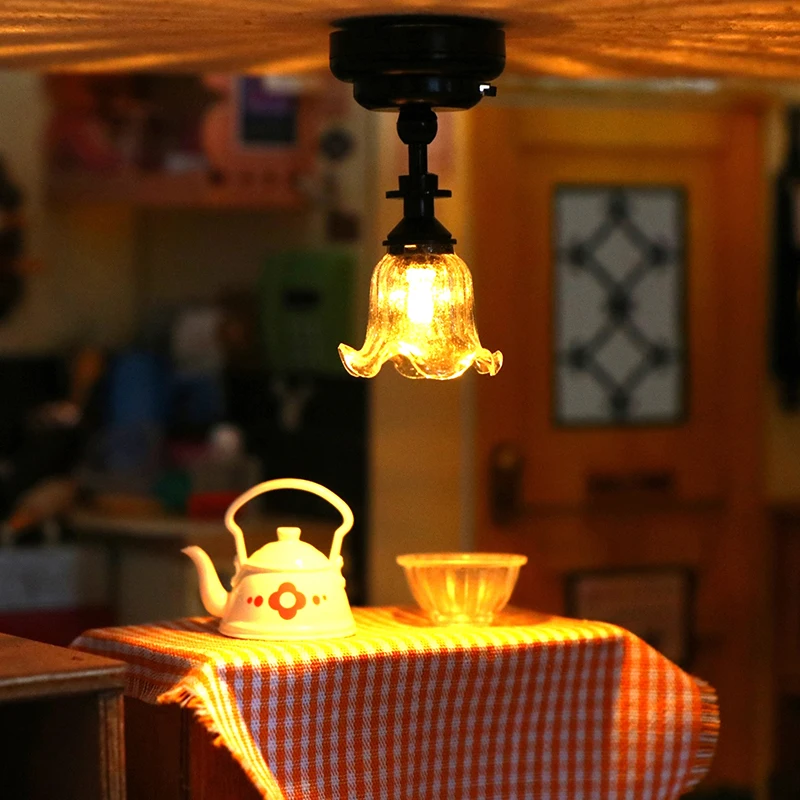 1:12 Dollhouse Miniature LED Lamp Ceiling Light Chandelier Home Lighting Model Decor Toy Doll House Accessories