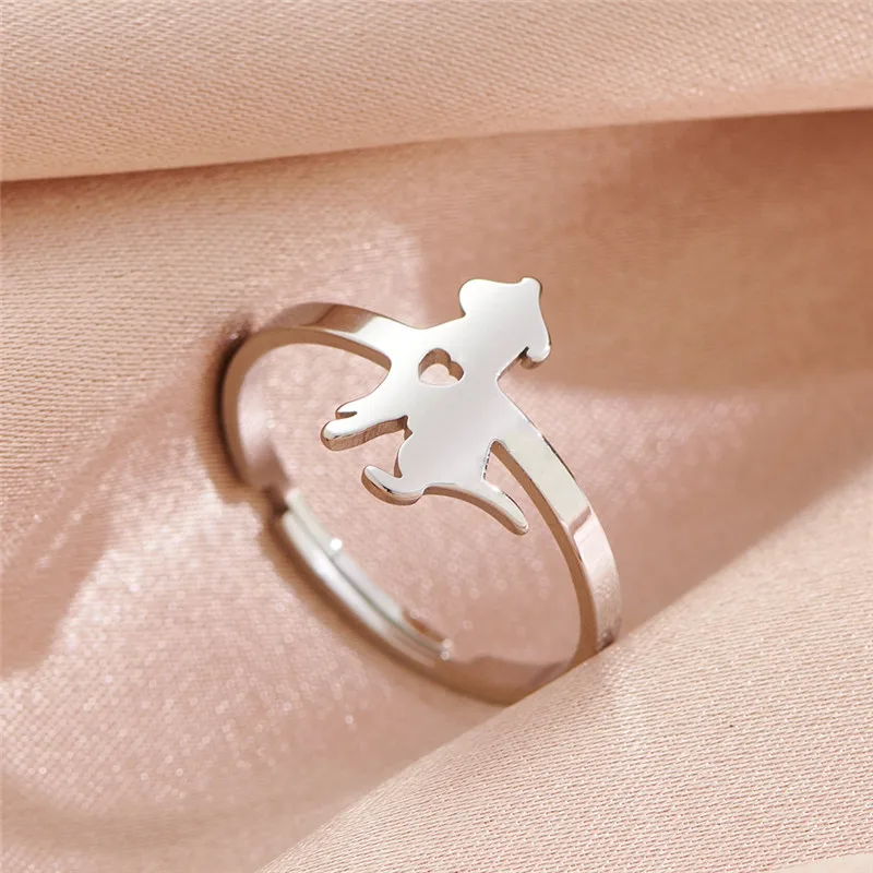 Adjustable Ring for Women Stainless Steel Dachshund Dog Finger Rings Cute Animal Couple Ring 2024 Minimalist Jewelry Wholesale