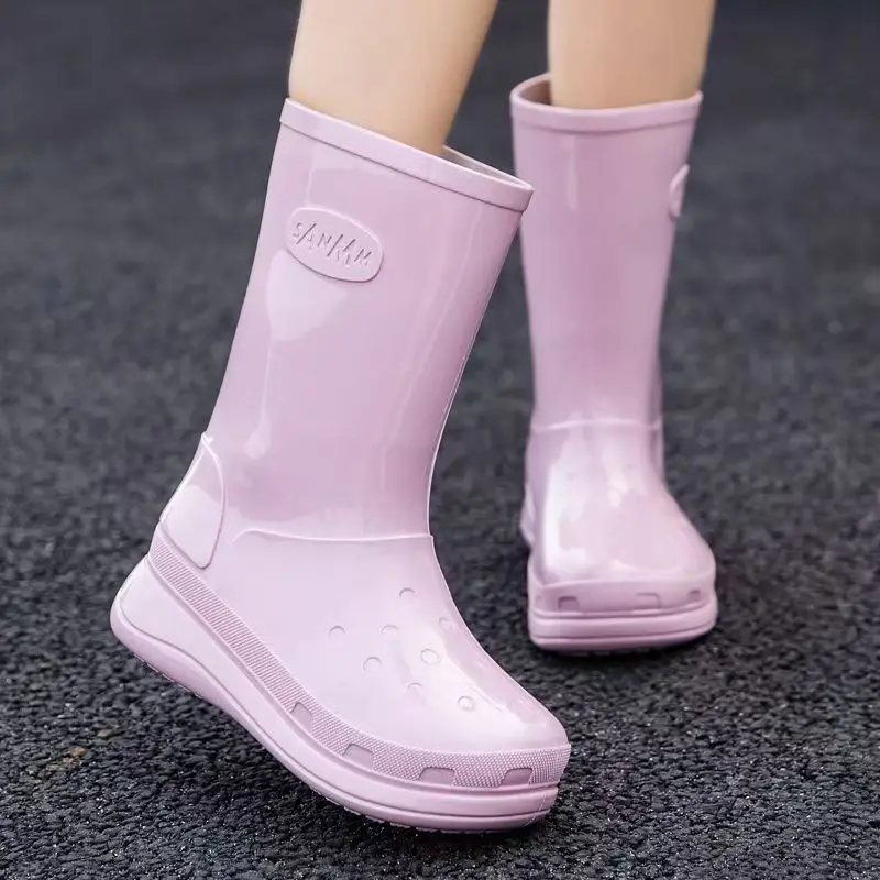 

Women's Four Seasons New Thick Sole High Top Rain Boos Non Slip Waterproof Injection Molding Kitchen Work Shoes Garden Shoes