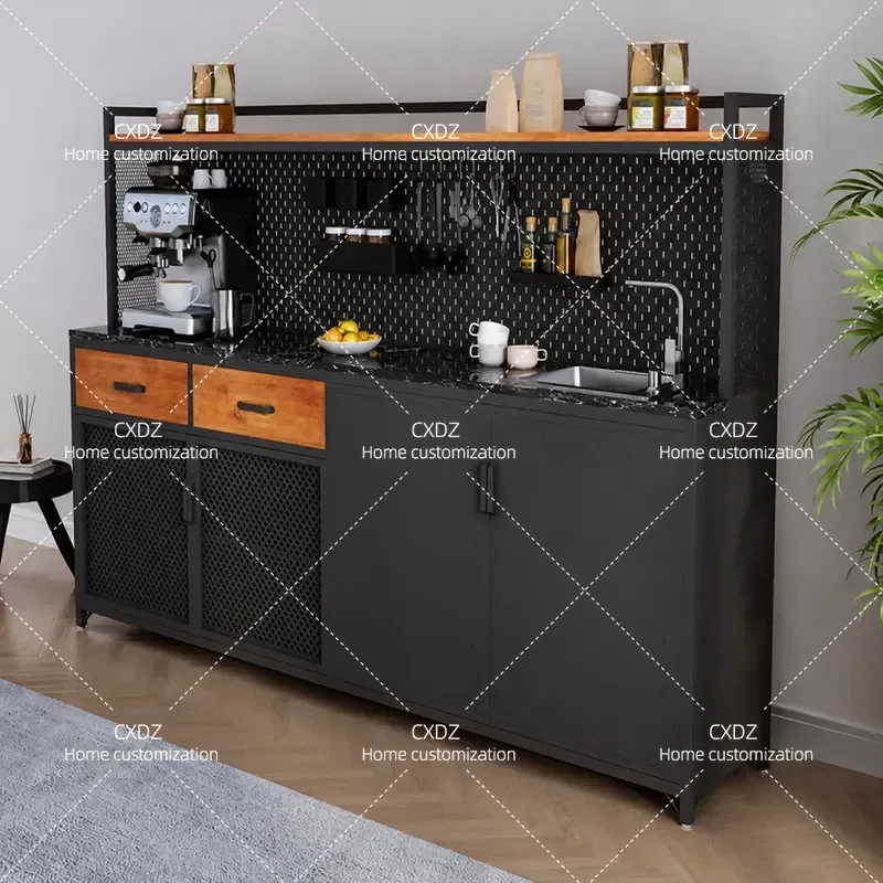 Industrial Style Dining Side Cabinet with Integrated Basin Wall Mounted Wrought Iron Locker for Living Room Tea Coffee