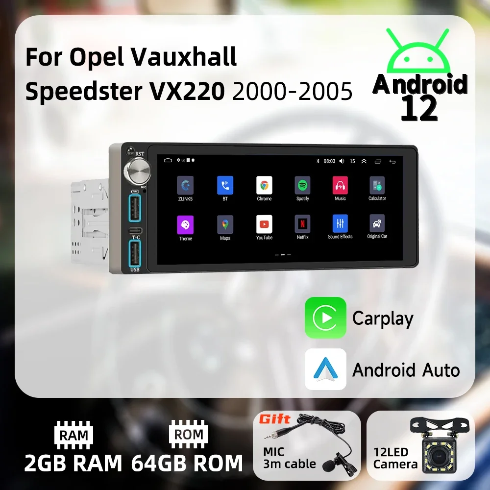 

Carplay 1 Din Radio Android Car Multimedia for Opel Vauxhall Speedster VX220 2000-2005 6.86" Screen Stereo Head Unit Autoradio