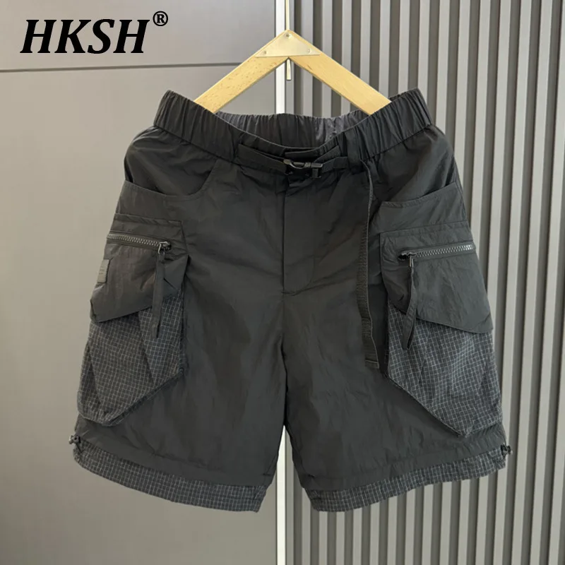 

HKSH Summer New Men Tide Streetwear Y2K American Vintage Fashion Patchwork Half Length Pants Straight Casual Shorts Ins HK5383
