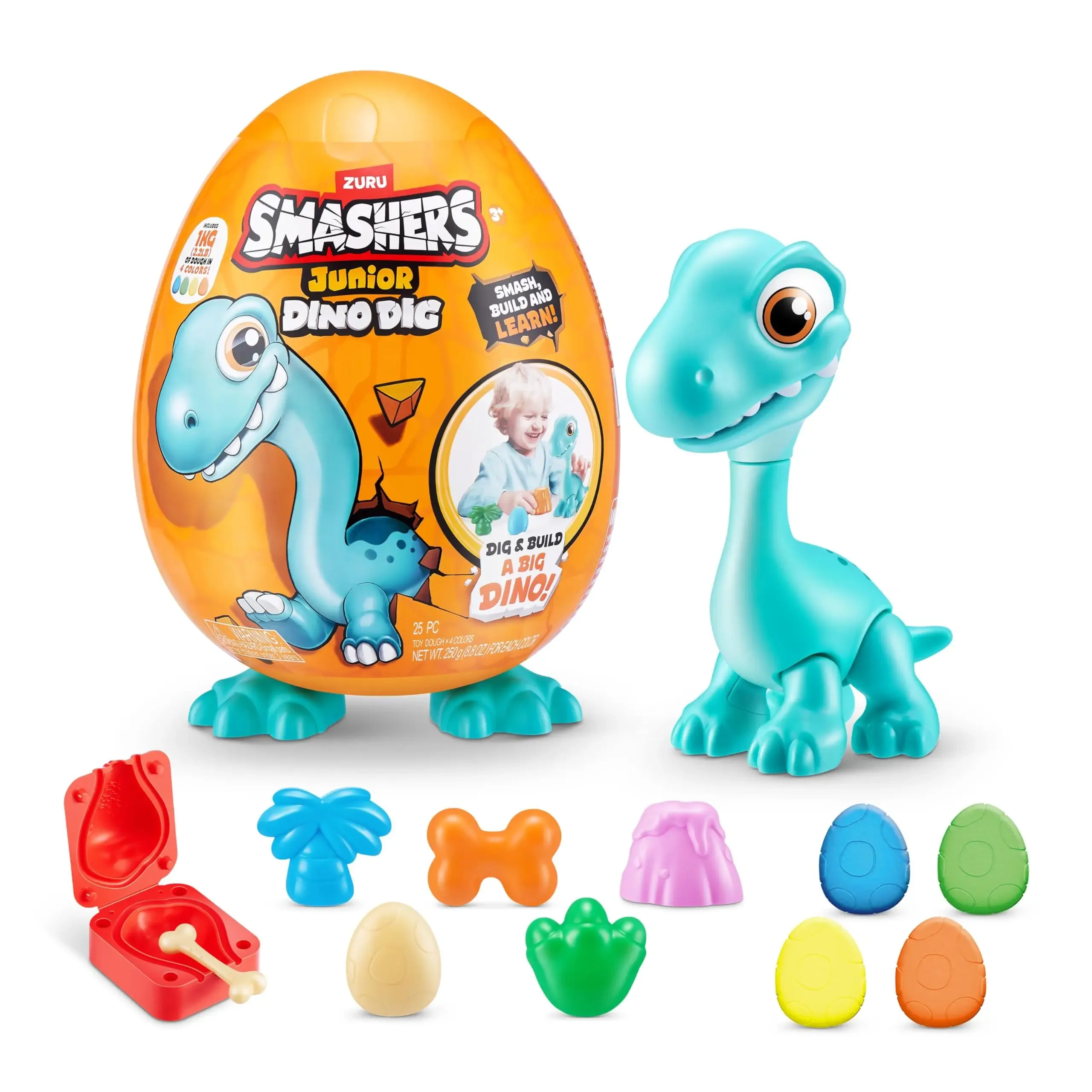 

ZURU Smashers Junior Dino Dig Large Egg Compounds Mold Dinosaur Model Preschool Toy Build Construct Sensory Play for Children