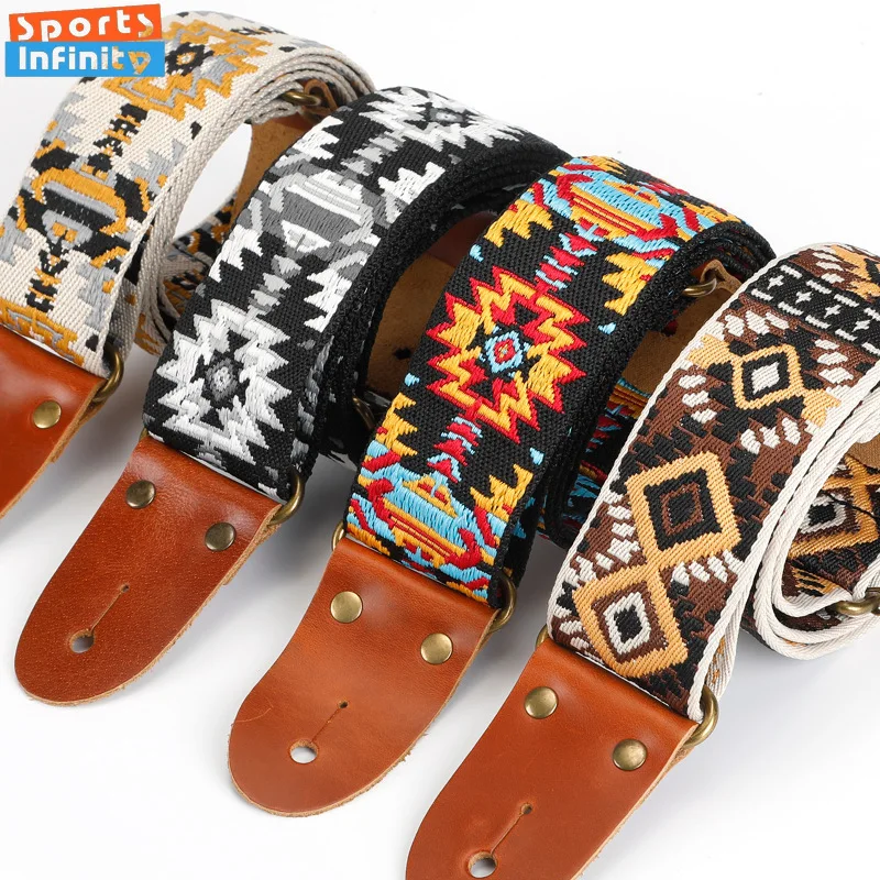 Genuine Leather Acoustic Guitar Strap Thickened Cowhide and Woven Folk Electric Guitar Strap Bass Strap Guitar Accessories
