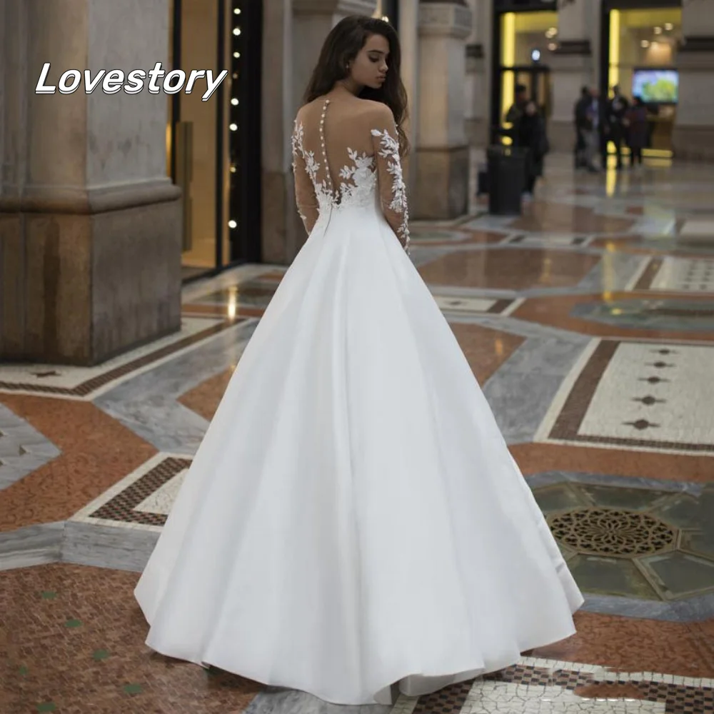 Customized Elegant Wedding Dresses A Line Long Sleeve Bridal Dress Sweetheart Appliques Bridal Gowns Vestido De Novia