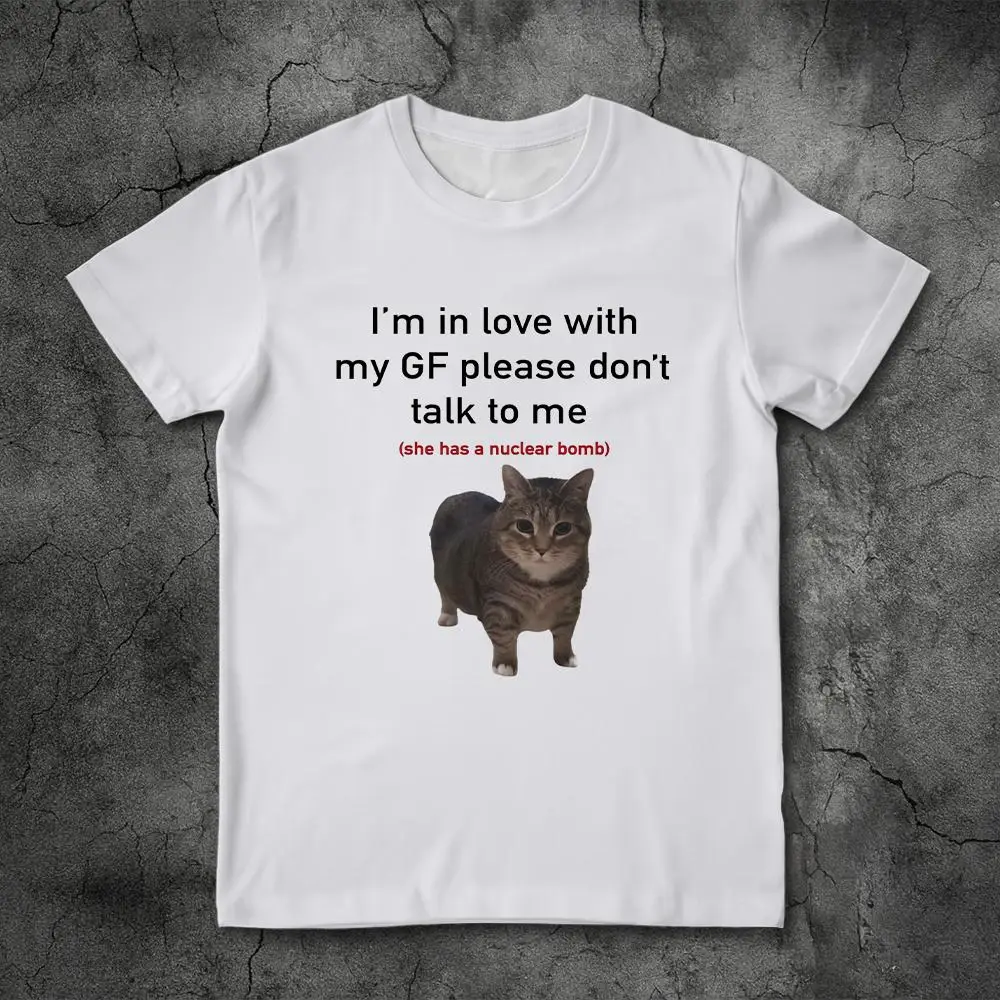 T-shirt I Fell In Love With My Girlfriend Cat Divertente modello di lettera Stampa Top larghi T-shirt girocollo semplice alla moda per coppia