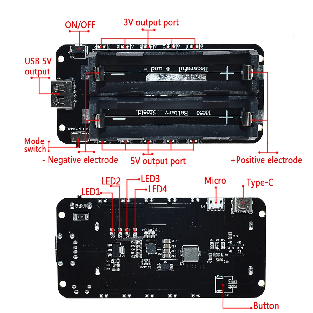 Two Voltage 18650 Lithium Battery Shield V8 Mobile Power Expansion Board Module 5V/3A 3V/1A Micro USB For Arduino ESP32 ESP8266