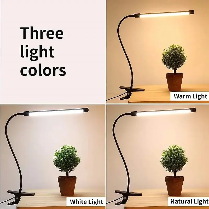 

LED Clip-On Desk Lamp, 3 Lighting Modes Dimmable Dormitory, Bedroom, Desktop, Bedside Reading Lamp, Eye-Care Small Desk Lamp