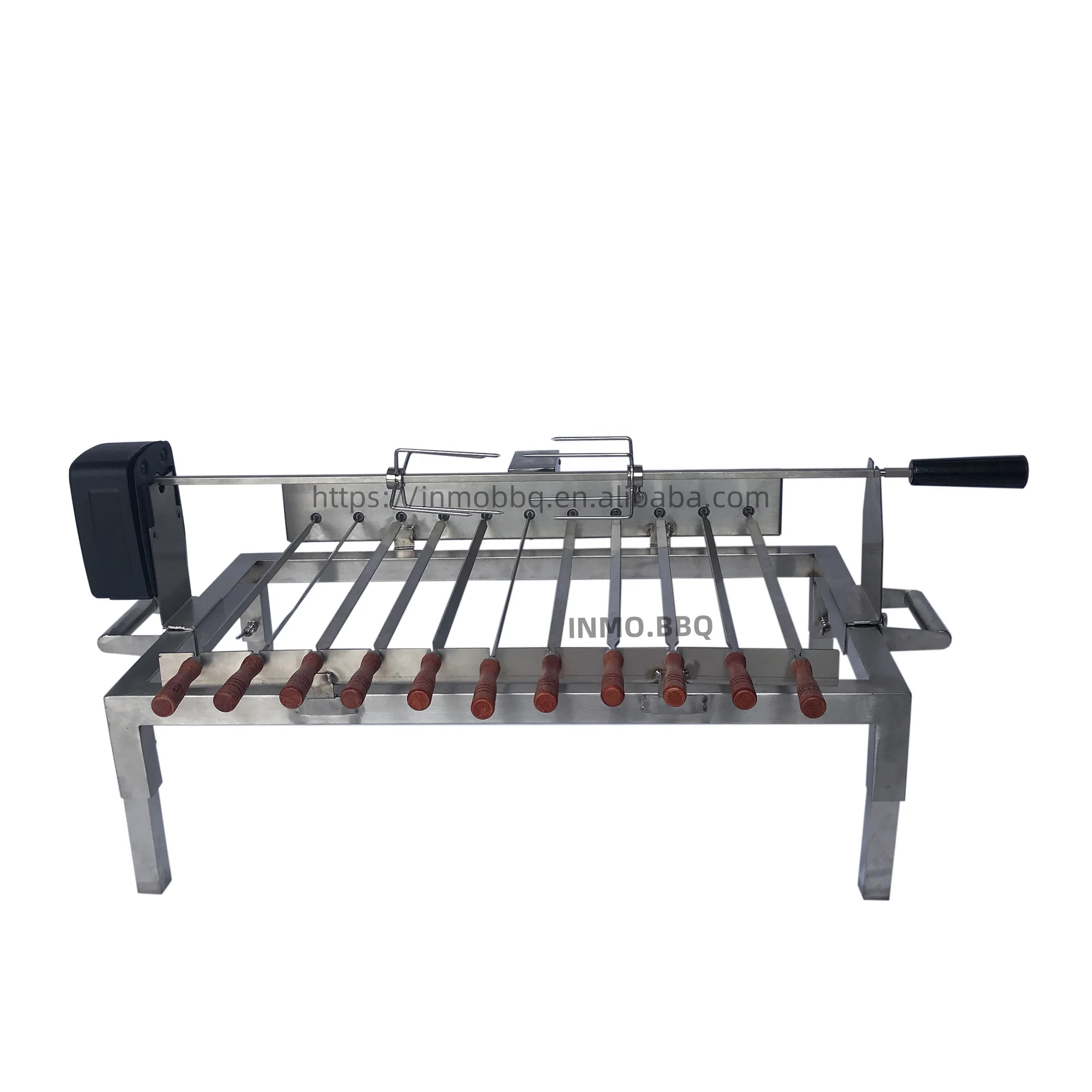 Outdoor Automatic Camping Grill Kebab with Rotisserie Kit and Bbq Flat Skewers Stainless Steel