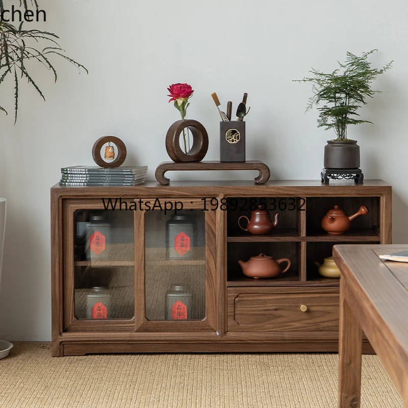 WW23 Solid Wood Purple Clay Teapot Tea Cabinet Display Cabinet Tea Rack Tatami Storage Side Side Table
