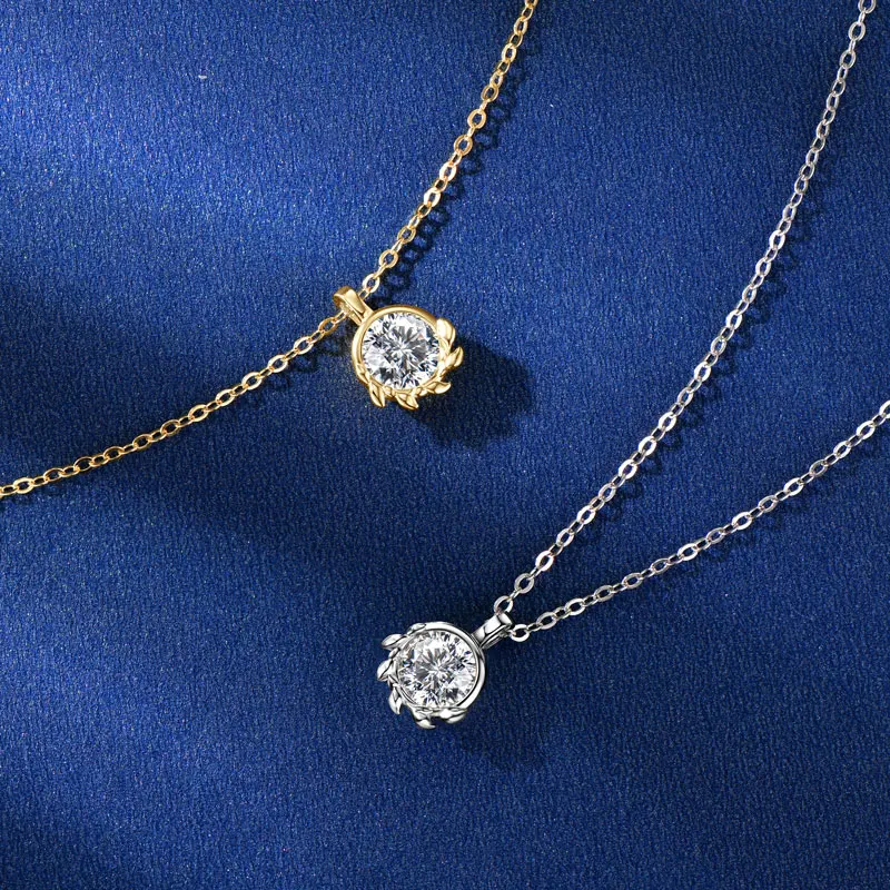 

Ehhai 6.5mm Round Moissanite Olive Leaf Solitaire Pendant Necklace for Women Real 925 Sterling Silver Wedding Fine Jewelry Gifts