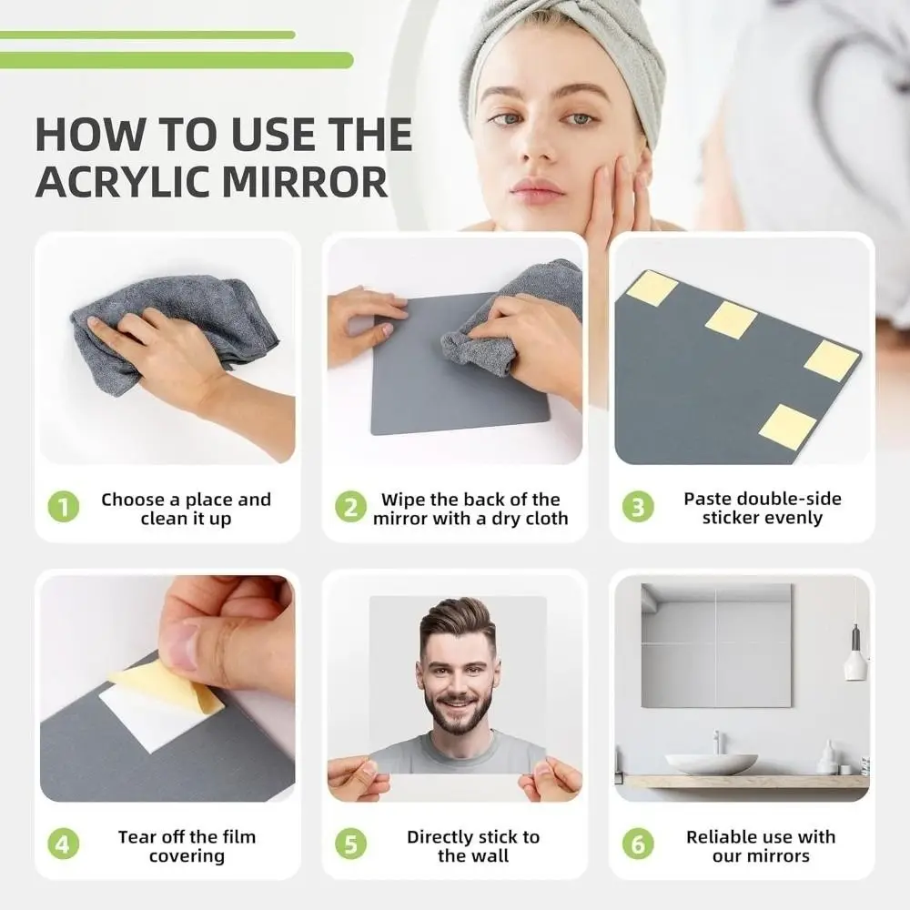 New Self Adhesive Mirror Sheet Shatterproof Silver Non Glass Mirror Stickers Flexible Cuttable Makeup Mirror Creative Projects