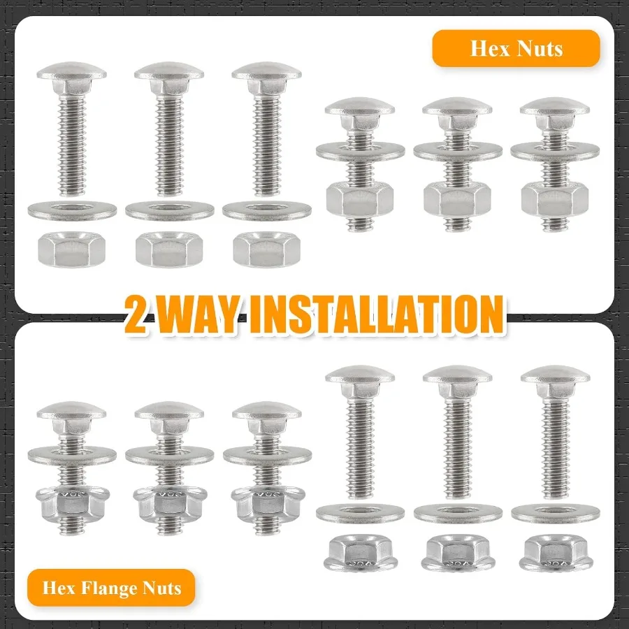 12pçs 1 420x1 kit de sortimento de parafusos de transporte, parafusos redondos de aço inoxidável 304 com porcas sextavadas planas, flange sextavado