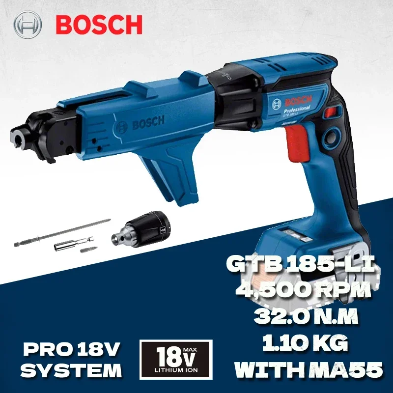 Bosch GTB 185-LI Cordless Drywall Screw Screwdriver Brushless Staple Guns With GMA55 Attachment 18V Professionl Power Tool