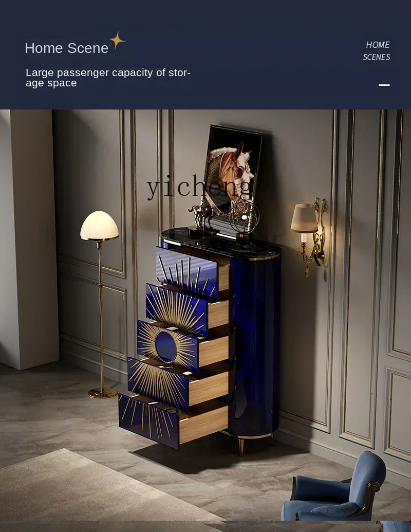 LYY Chest of Drawers Solid Wood Chest of Drawer Decorative Five-Bucket Storage Cabinet Piano Paint Stainless Steel