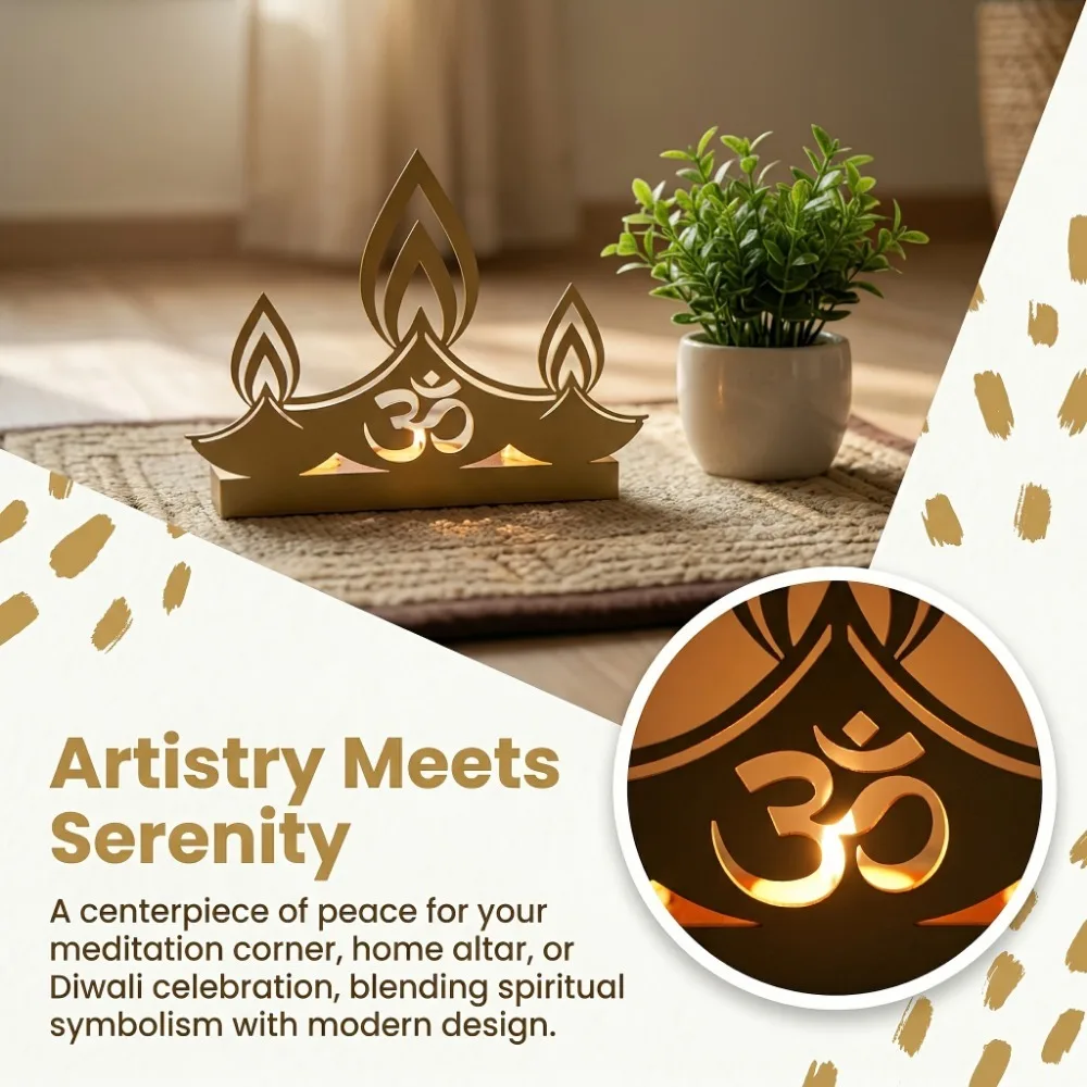 CIFBUY Gold Hollow Iron Diwali Candle Holder Festive Tabletop Decor Pooja Home Accent Holiday Gift