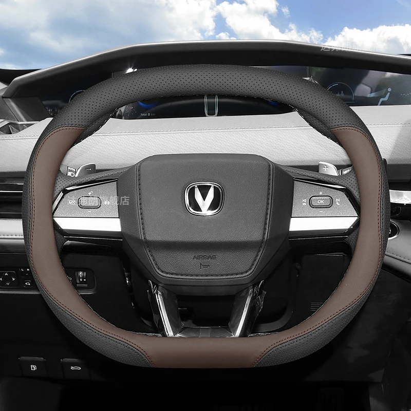 For Changan UNI-V UNI-K CS55 PLUS Nappa Leather Steering Wheel Cover Non-slip Four Season Universal Car Interior Accessories
