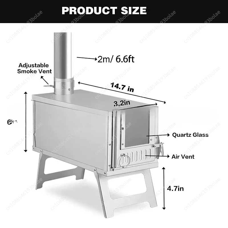 Portable Camping Tent Stove with Two Glass Window Panel Outdoor Hiking Wooden Burned Stove Quick Release Backpacking Tools
