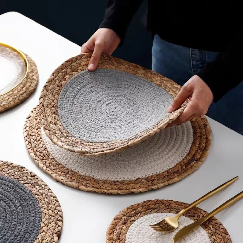 ‌Patchwork Hand Woven Placemat 18/20/30cm Cotton Round Coaster Cup Mat Heat Resistant Boho Hot Pad Pot Holder Resturant