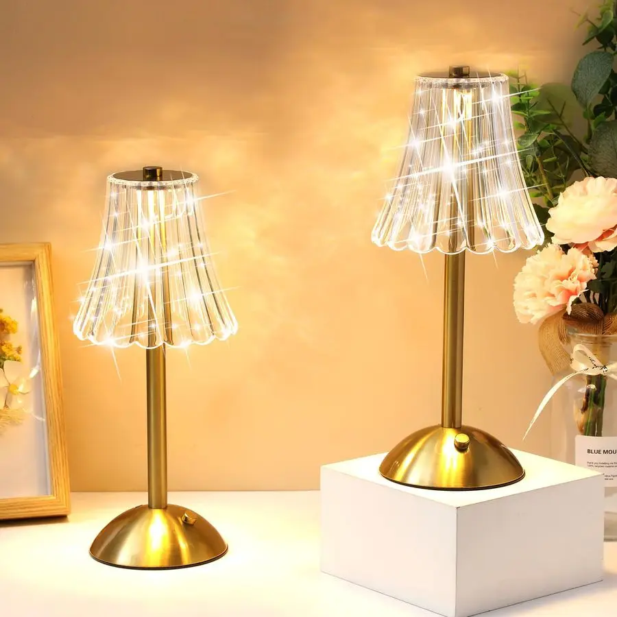 

2 шт. портативные беспроводные настольные лампы LED с сенсорным управлением, работающие от батареек, перезаряжаемые, золотистого цвета, с 3 режимами яркости, для спальни и гостиной