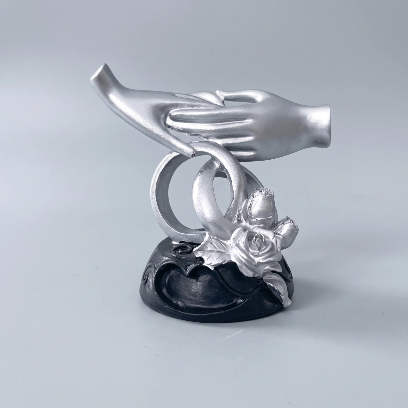 Hand Sculpture with Rose Metal-Finish Hand Sculpture Love Statue Compact Tabletop Ornament for Couples, Wedding, Living Room
