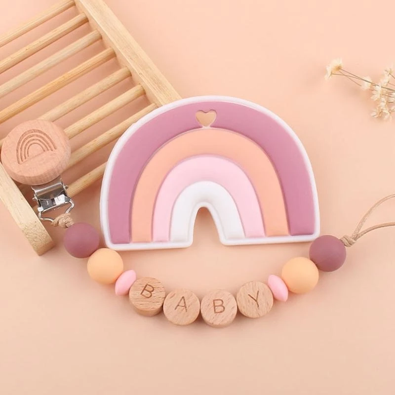 

J15U 2 Pcs Baby Pacifier Chain Clip Rainbow Teether Set Newborn Nipple Dummy Holder