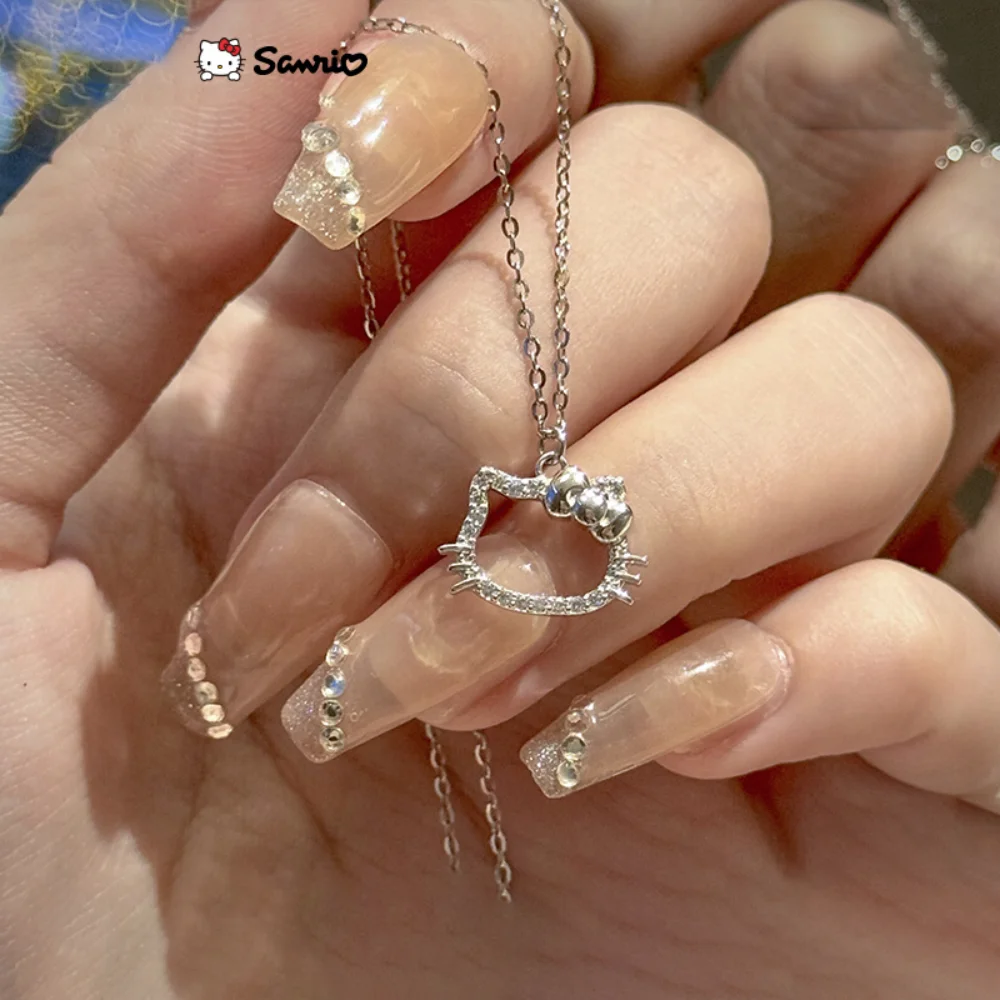 Collar Kawaii Sanrio, bonitos personajes de Anime, anillo de diseño calado de Hello Kitty, regalo de cumpleaños exquisito y moderno para niñas