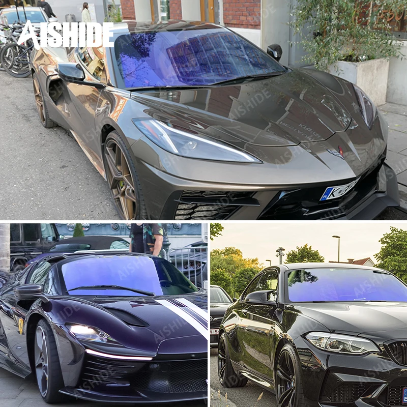 Aishide 2mil 83% VLT 8071 Paars Kameleon Autoruitfolie Vensterglas Films Veranderende Kleuren Koplamp Tint voor Voertuig