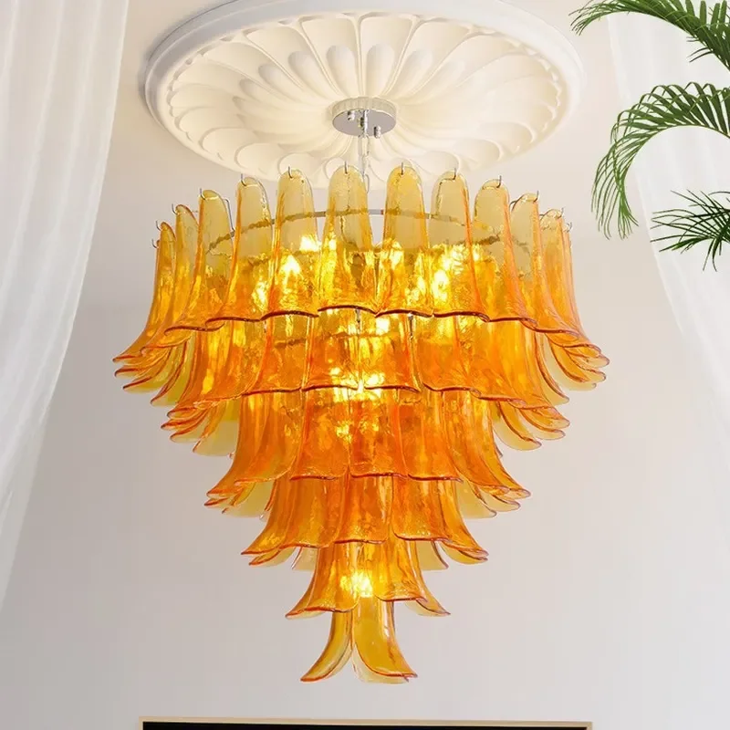 Modern French Murano Glass Horseshoe Chandelier Luxury Pendant Light for Villa Living Room Bedroom Warm Ambient Lighting